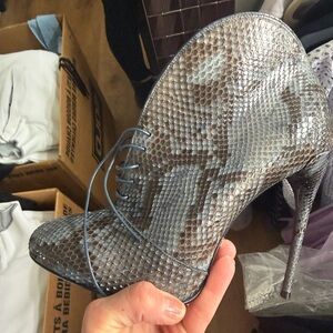 Gucci Baby blur snakeskin  Lace-Up High Heel Bootie in Metallic Gray